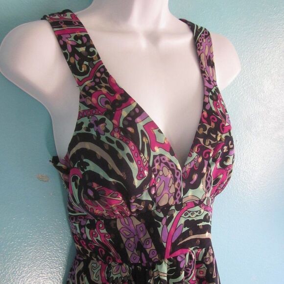 Tibi Womens Colorful Silk Dress Size 8 Knee Length Gold Metallic Dots Side Zip - Picture 3 of 9